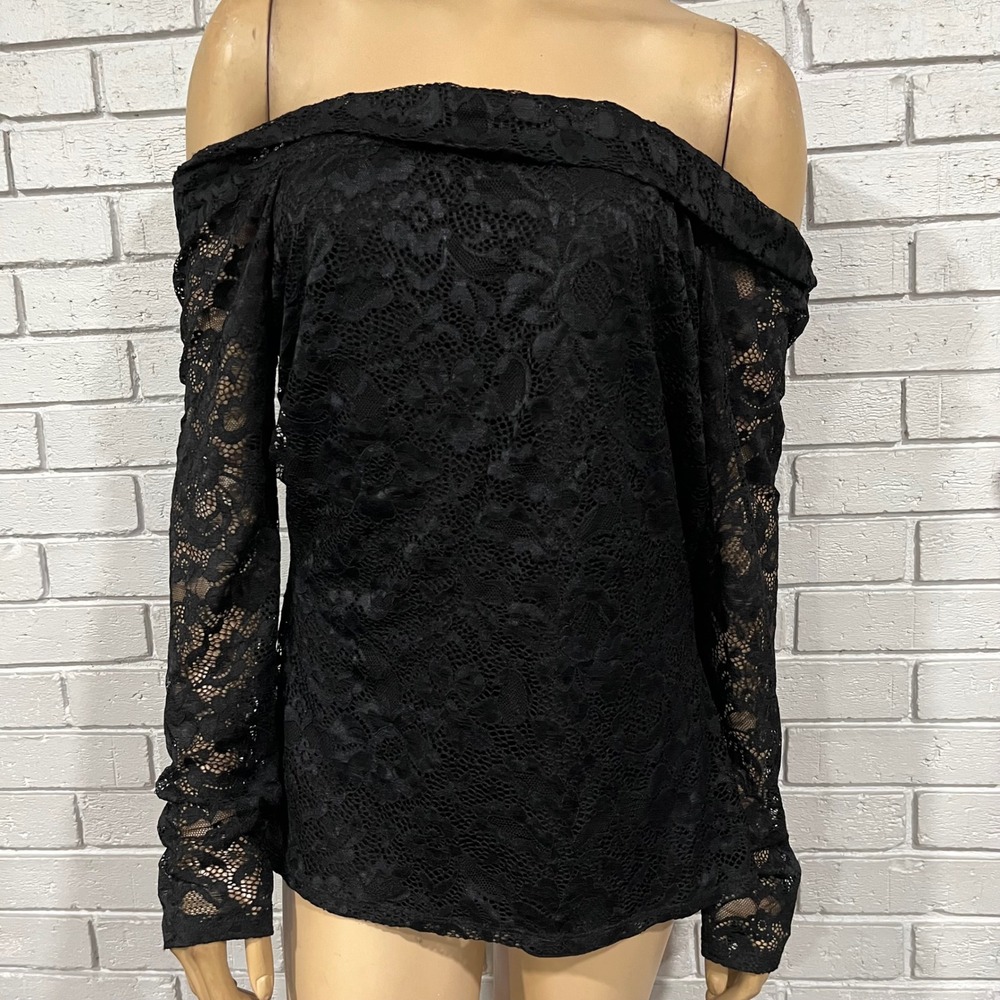 Venus Black Floral Lace Off Shoulder Twist Back Top Coquette Large